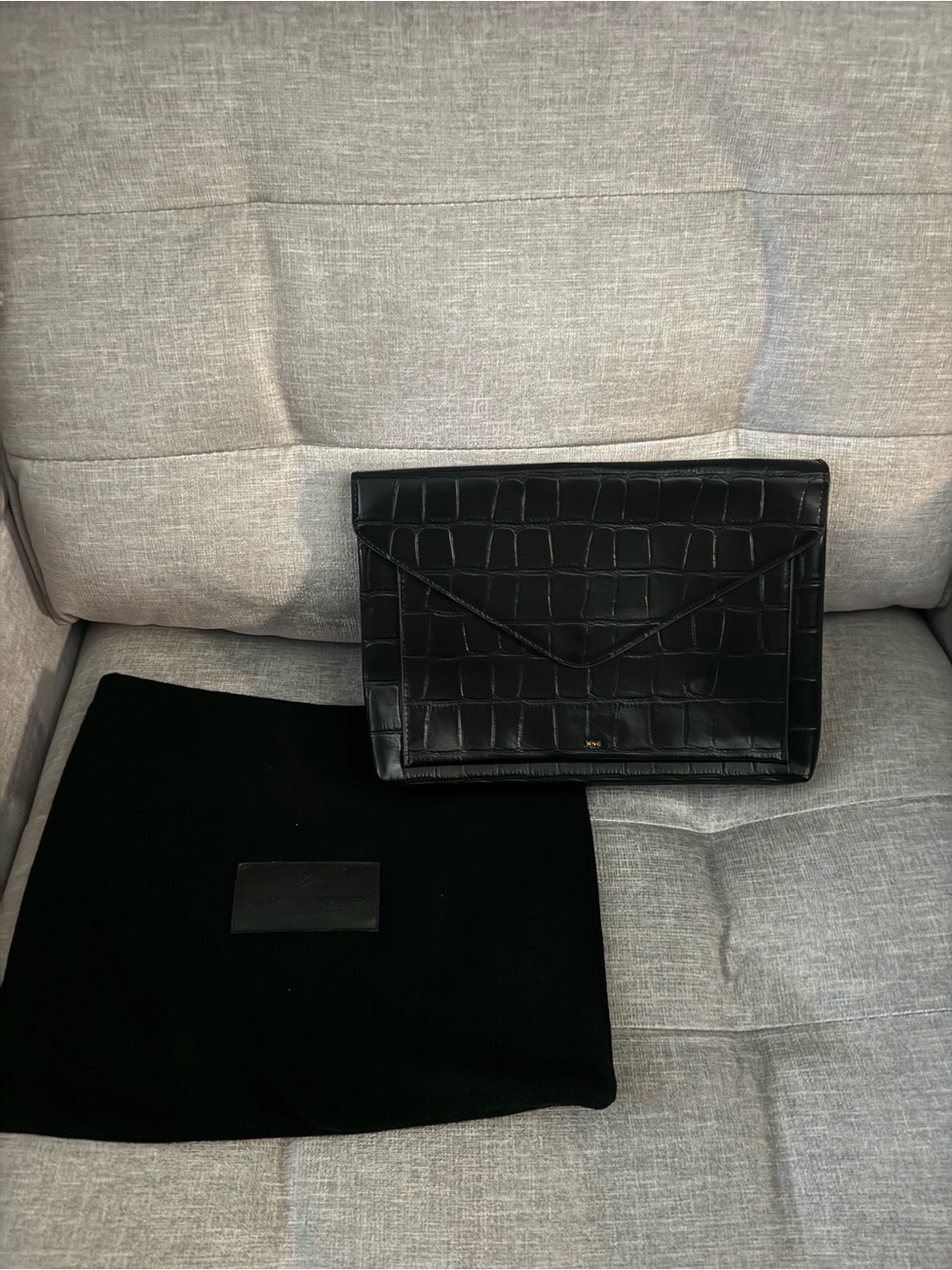 Nancy Gonzalez Black Croc-Embossed Leather Envelope Clutch